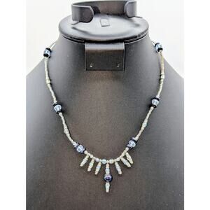 925 Sterling Silver AB Crystal Blue Goldstone Beaded 18" Necklace